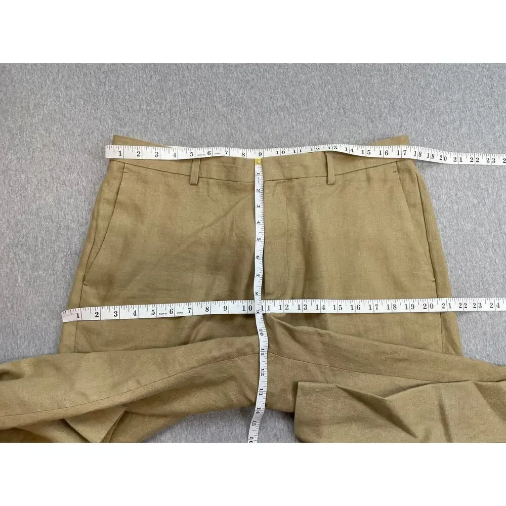 J Crew Pants Mens 34 x 32 Beige 100% Irish Linen Flat Front Dress